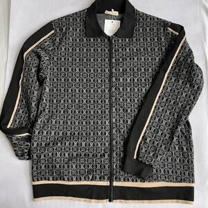 Frilovin Sweater Zip Up Jacket Size L Black & Gray Side Pockets Cotton Blend